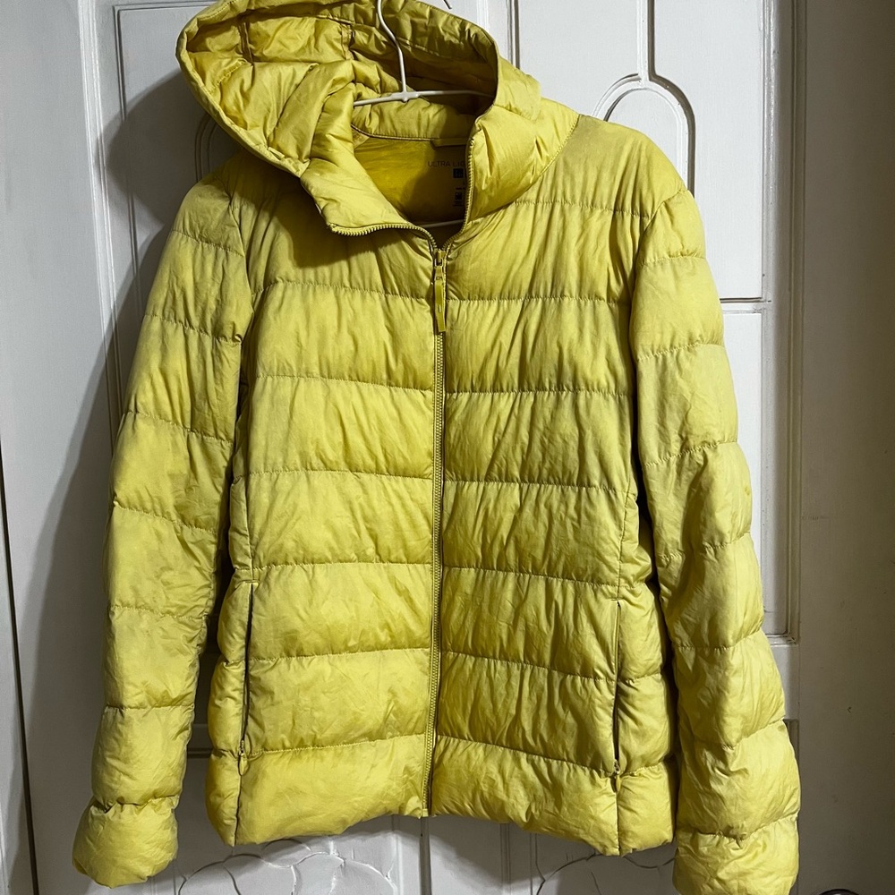 Yellow Puffer Jacket zip up with Hood and pockets